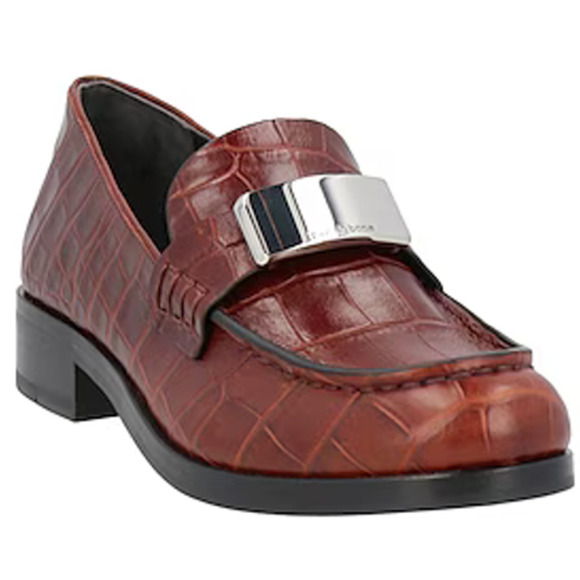 Rag & Bone Canter Loafer Flats Shoes Croc Embossed Leather Brown NWB Size 6.5 - Picture 1 of 12